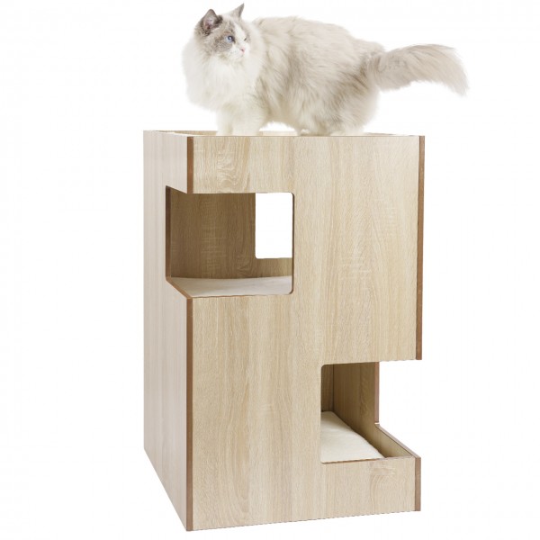 Cat Castle - Katzenturm mit Katzenhöhlen aus Holz | beige - 50 x 50 x 80 cm