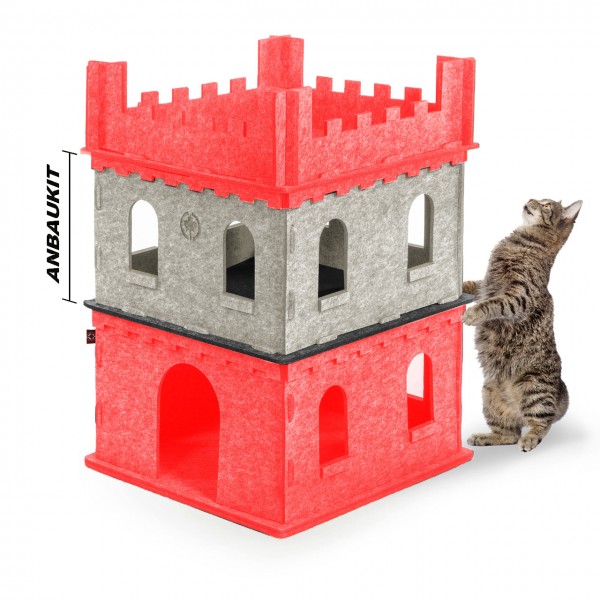 Felty Fort - Katzenburg aus Filz |  Etagen-Anbauset - beige-anthrazit