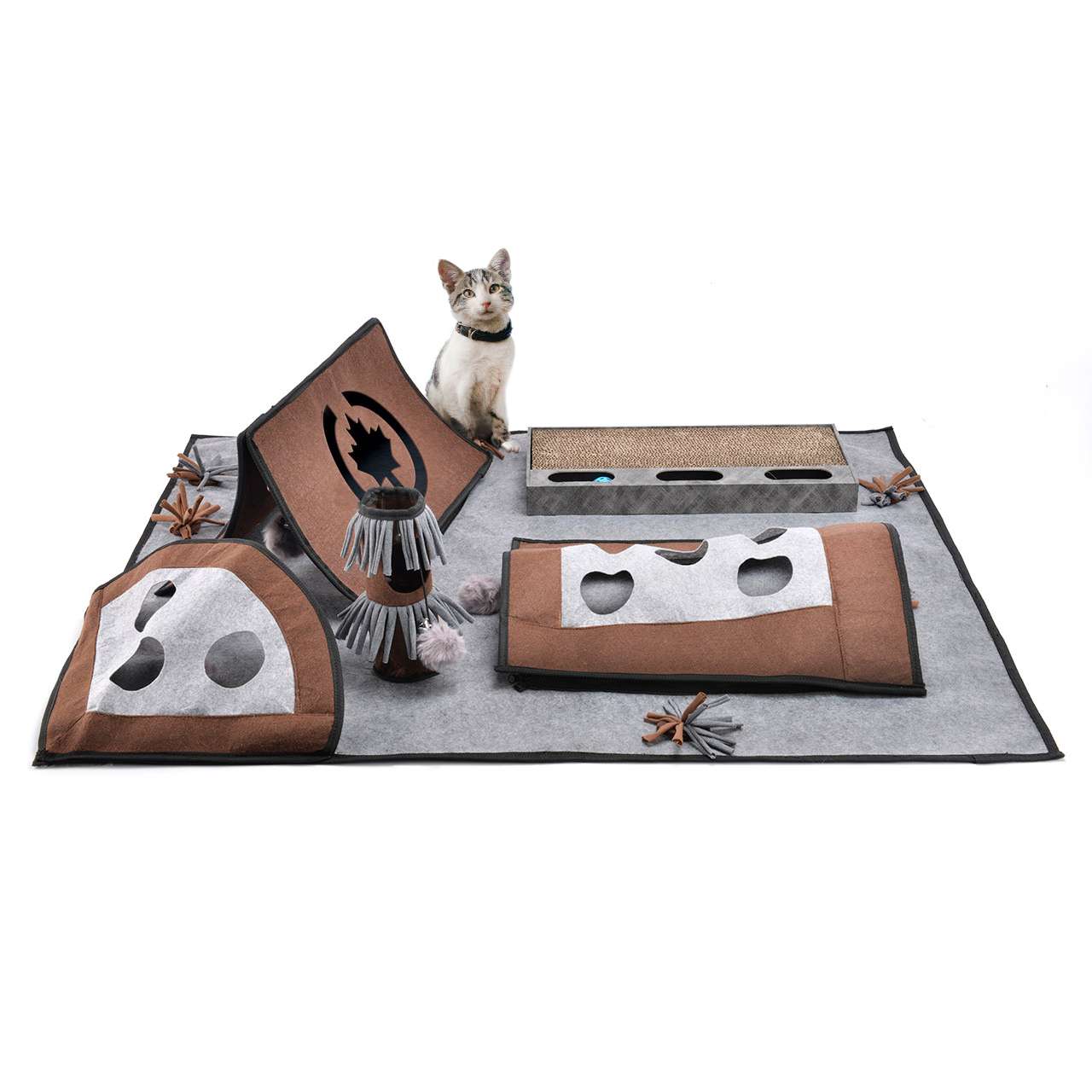 cat toy MagicBox, 40 x 30 x 9,5 cm, brown-white