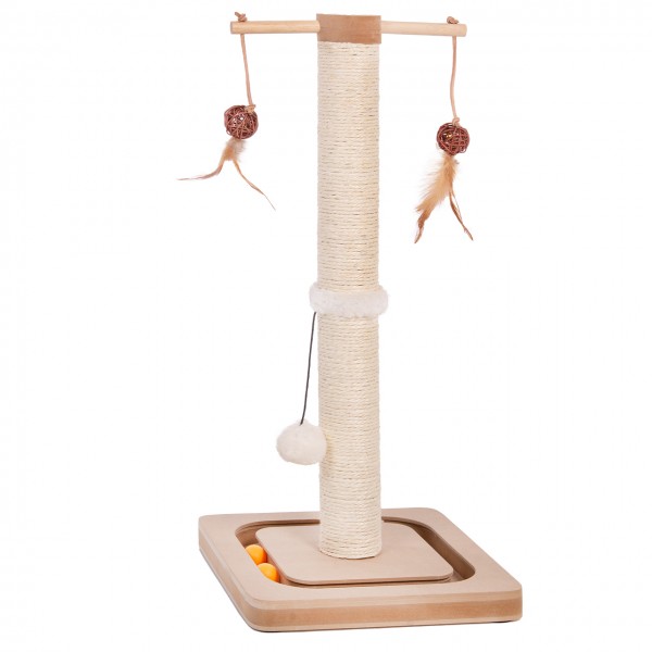 Kratzstamm Charly - Kratzsäule mit Spielschiene | Beige | ca. 29 x 29 x 65 cm