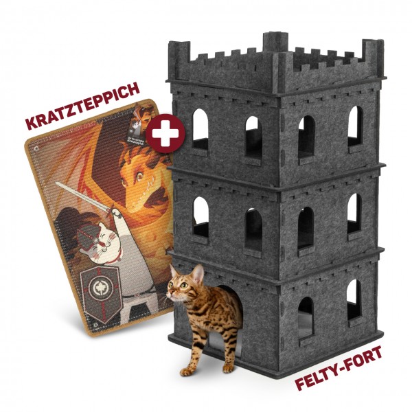 Set | Filzburg Felty Fort + Kratzteppich "Sir-Scratch-A-Lot" -  Katzenschloss mit Kratzmatte